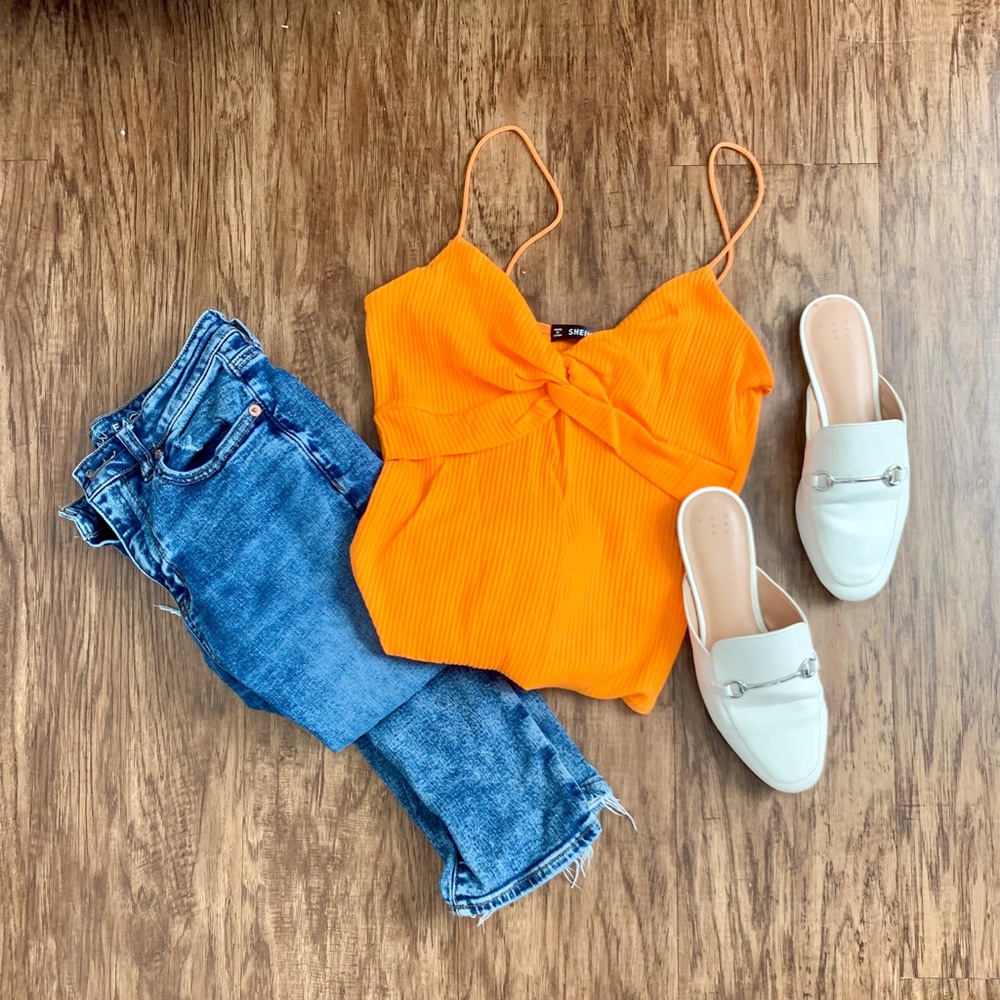 SHEIN neon Orange solid bodysuit